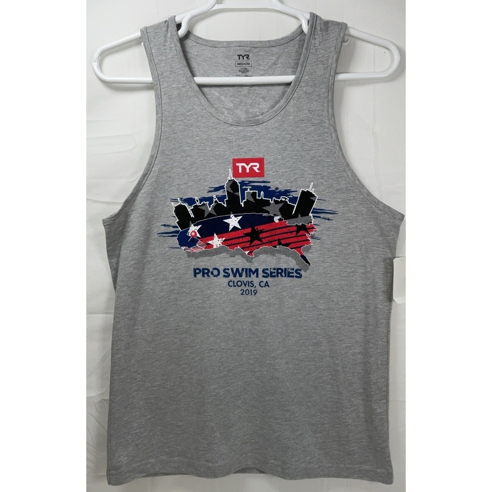 NWT Unisex TYR‎ Pro Swim Series Clovis, CA 2019 Graphic Tank Top - Gray - Medium